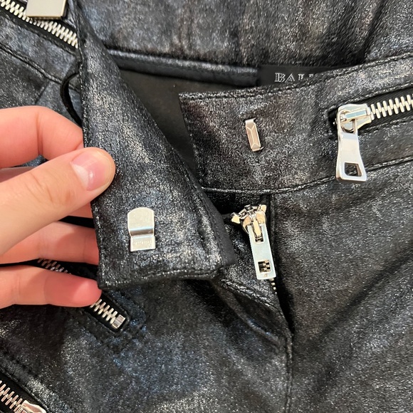 BALMAIN - FR38/6 Skinny Zip Moto Biker Pants in Glitter/Silver Lambskin Leather - Picture 5 of 15